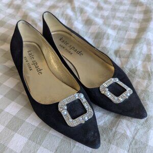 Black Suede Kate Spade Buckle Up Flats
